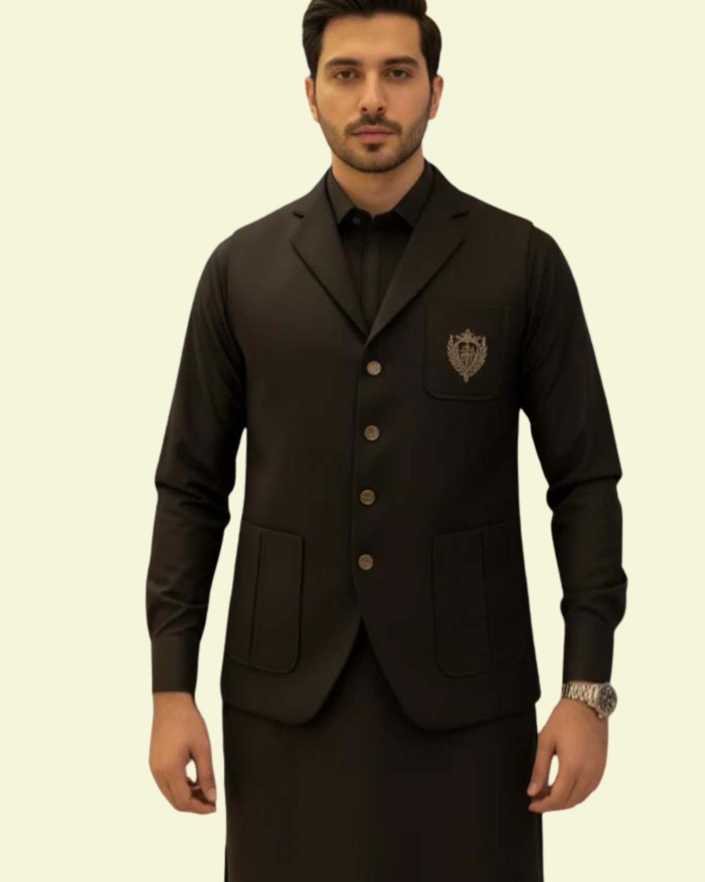 Shalwar Kameez With Same Coat Colar Design Waiscoat Set