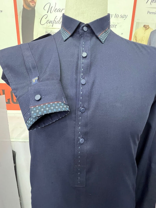 Blue Colour Double Cantras In Wash&Wear Fabric